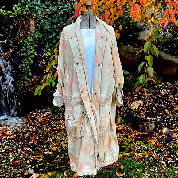 FREE PEOPLE PINK & TAN TYE DYE LONG JACKET 🩷🤎- XS/S - TP - RUNS BIG !- NEW ! - Picture 4 of 13
